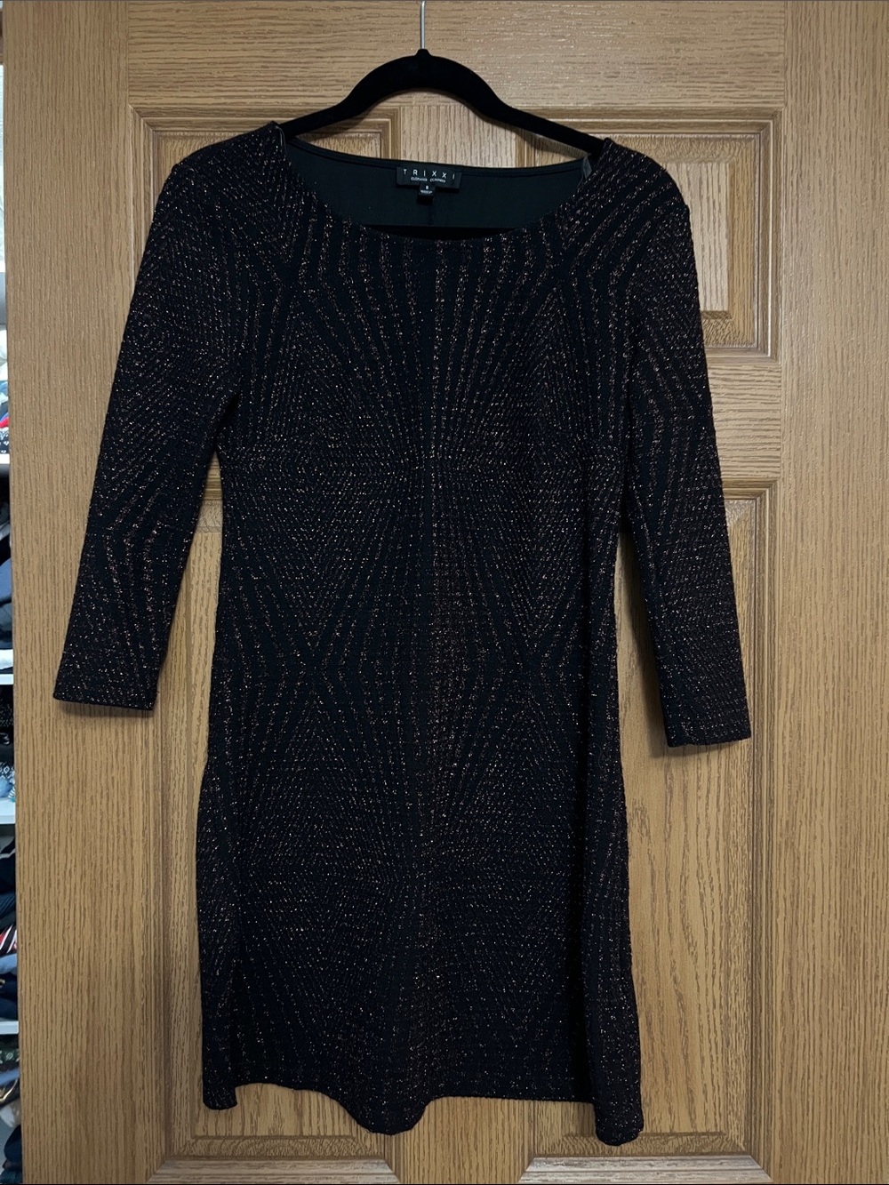 Tahari Black Metallic Thread Sheath Dress - 3/4 Sleeve